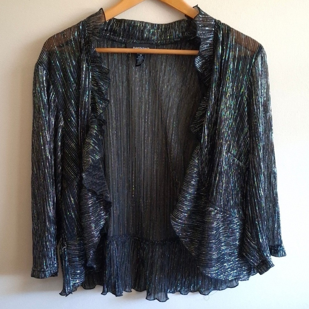Witchy Fairy Goth Black Sheer Bolero Metallic Crinkle Ruffle Hem Whimsigoth 1X